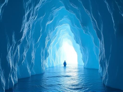 Inside a crystal-blue ice cave